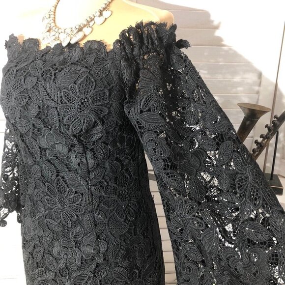 Free People Black Floral Lace Off Shoulder Dress Size 6 - Picture 7 of 13
